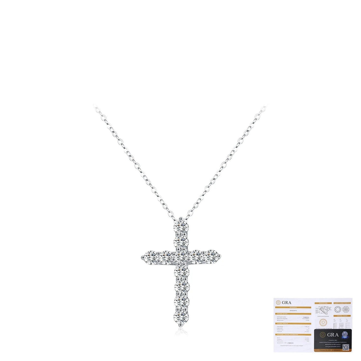 Sterling Silver Cross Pendant Necklace with D-Color VVS1 Moissanite Accents – Delicate Clavicle Chain