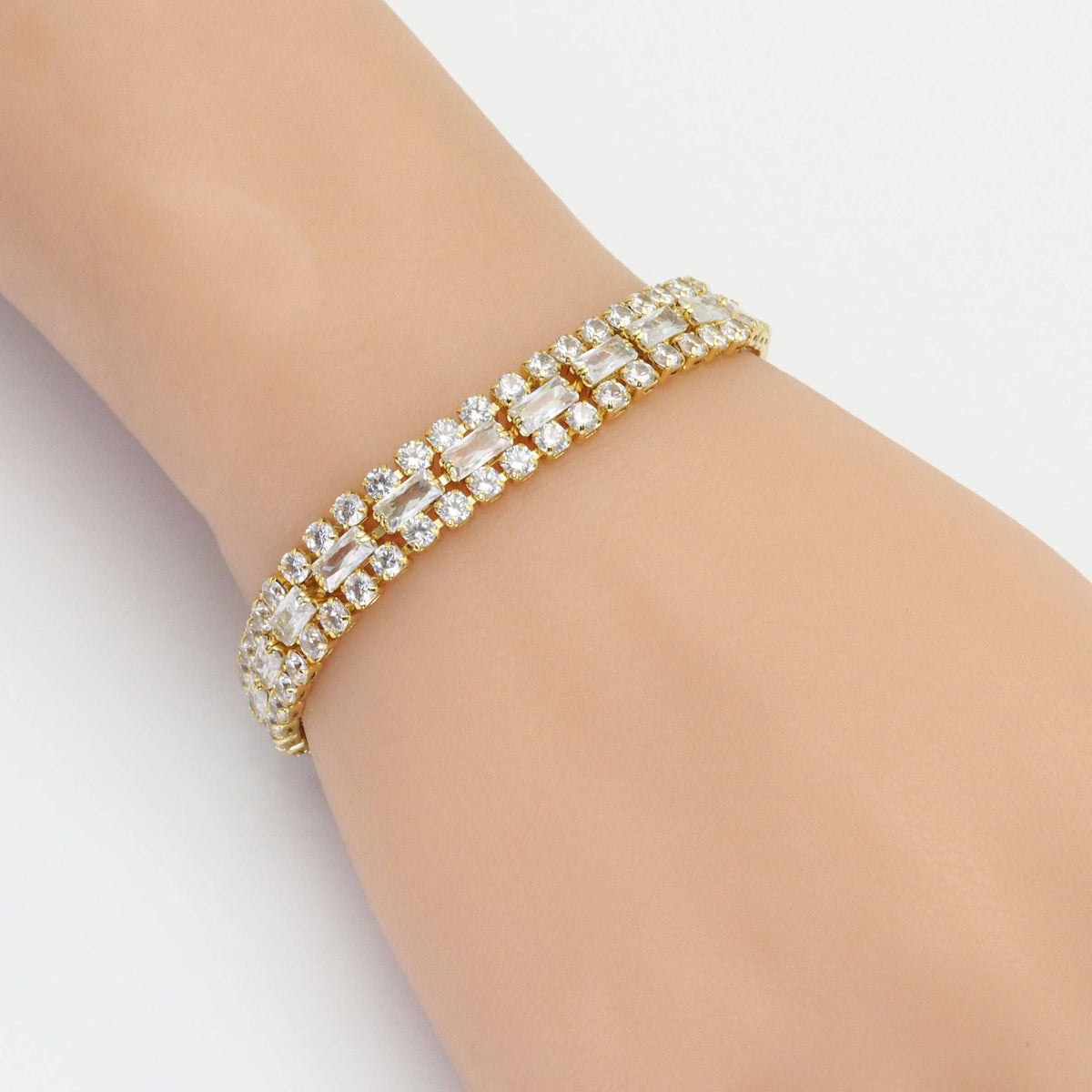 Gold Silver three Rows Diamond Bracelet, Sku#A135