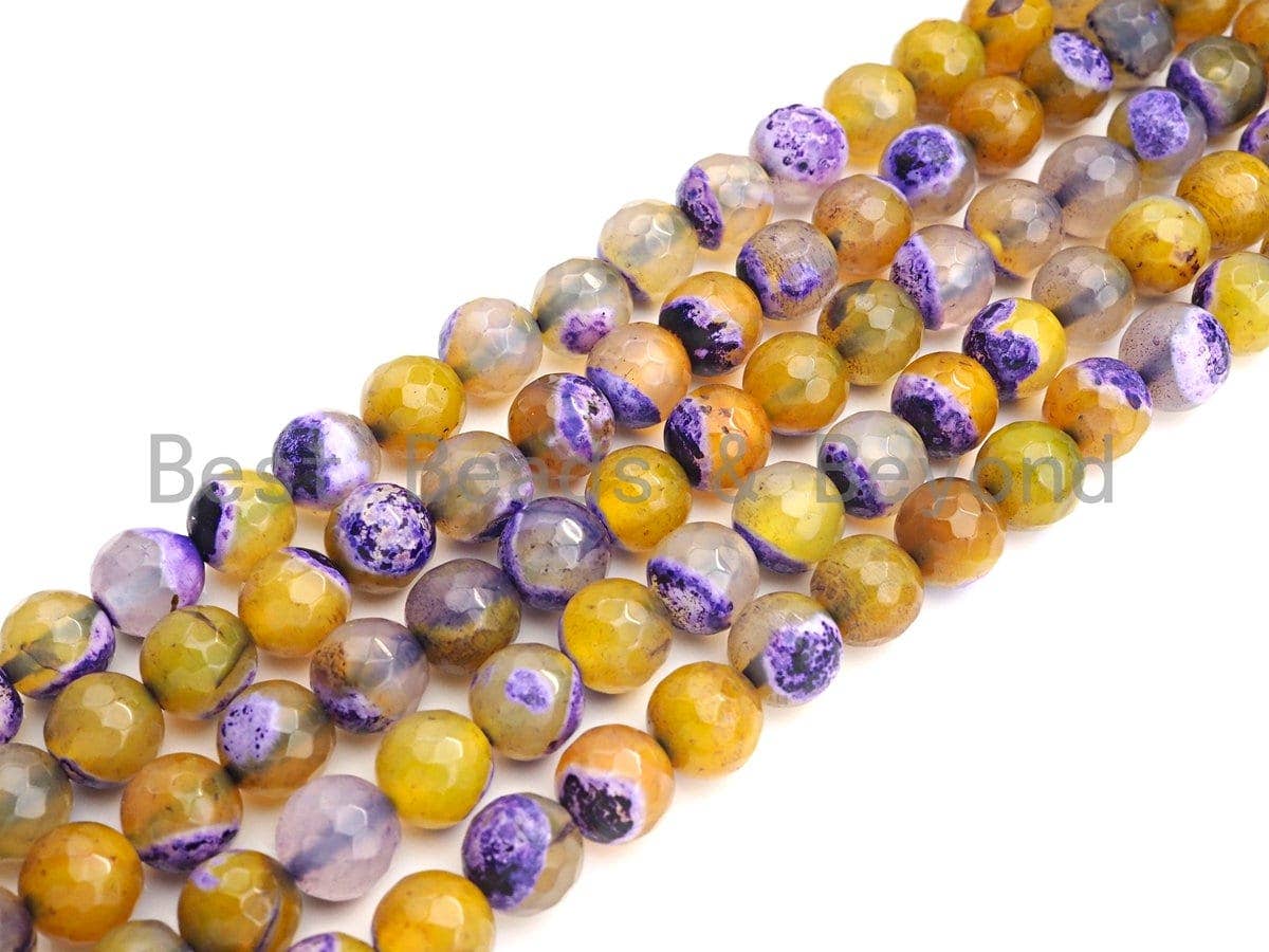 Natural Purple Yellow Fire Agate Beads, 6mm/8mm/10mm Round Faceted Fire Agate Beads, 15.5" Full Strand, Sku#UA70