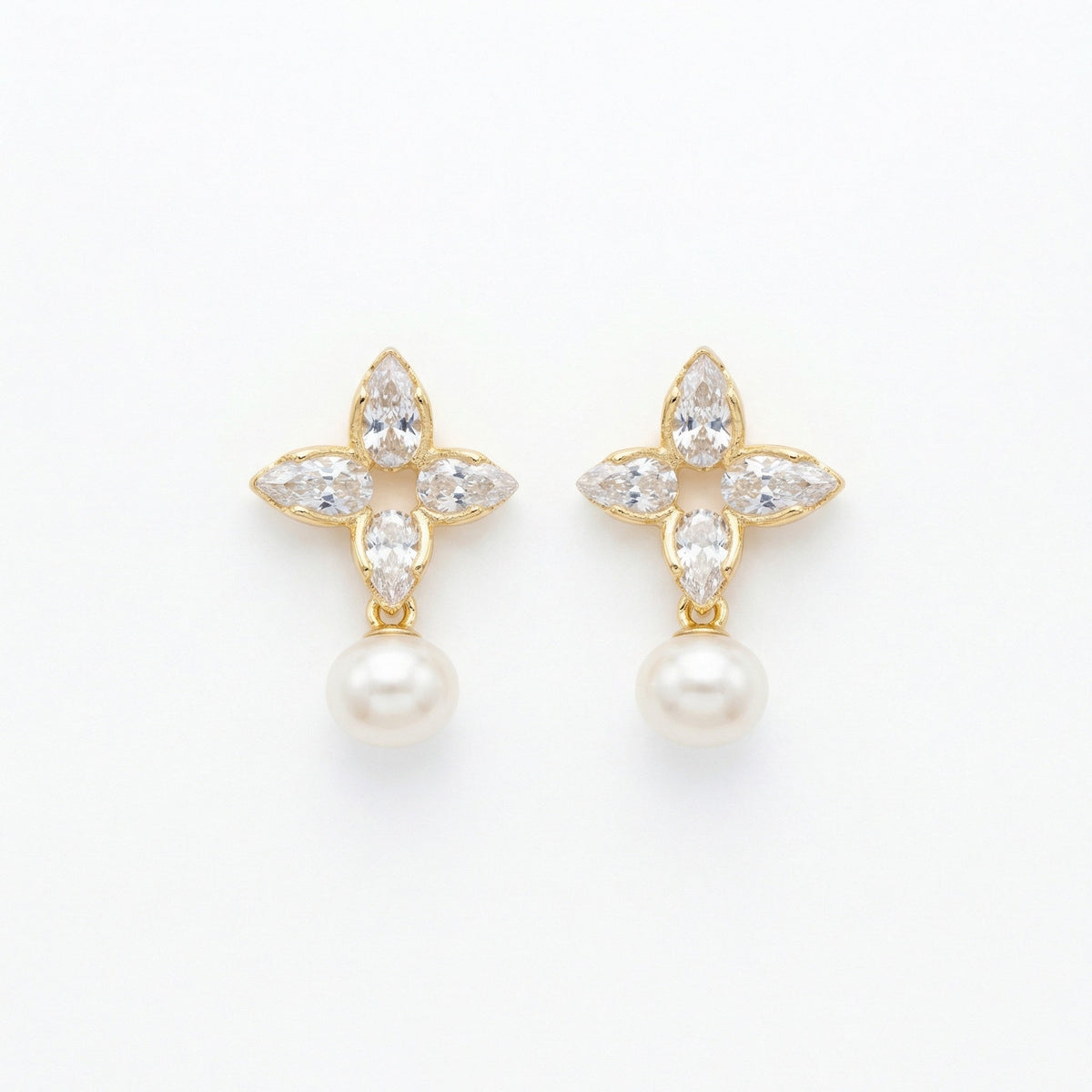 925 Sterling Silver Elegant Marquise Floral Drop Earrings with Radiant White Pearls