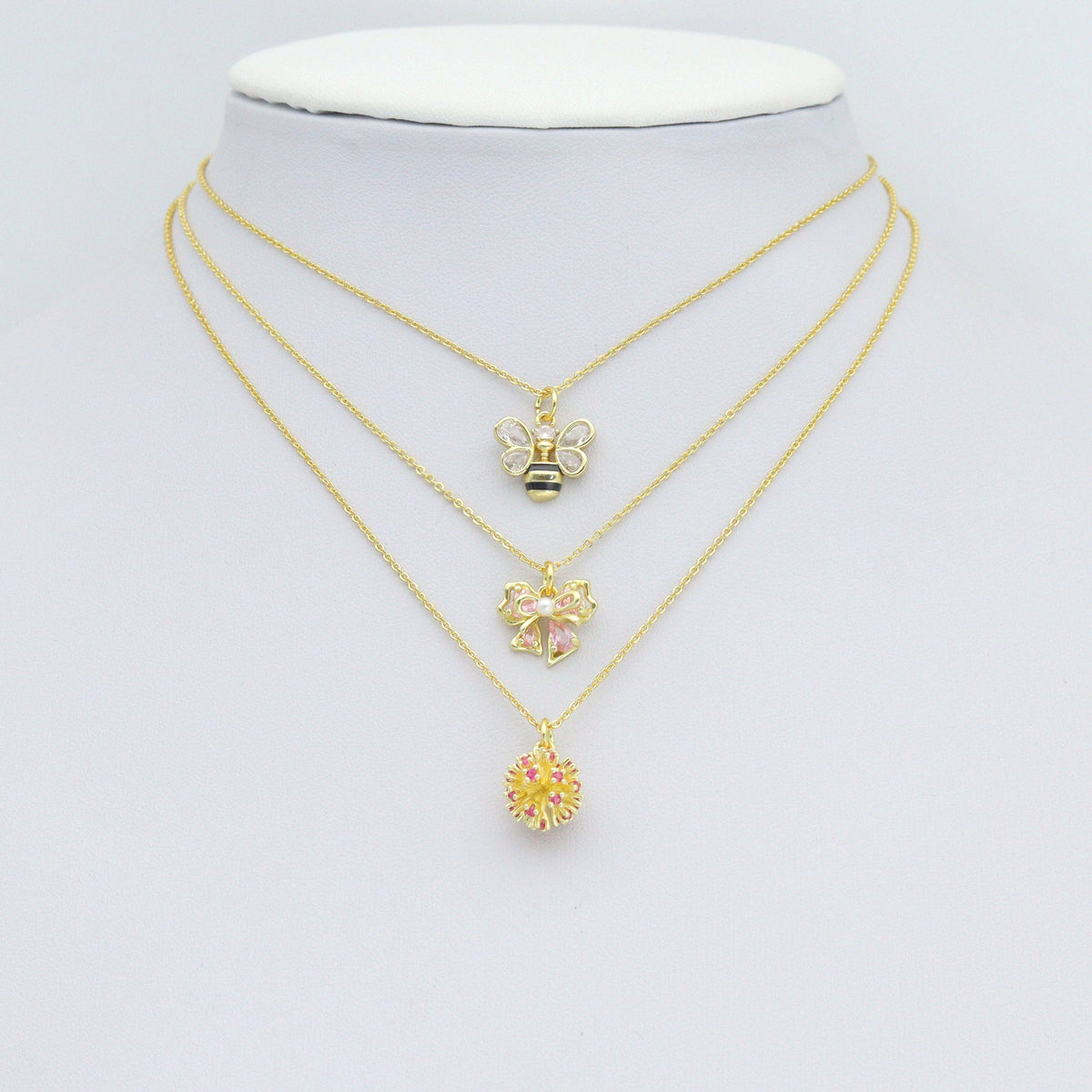 CZ Bee Bow Flower ball Charm Pendant,Sku#A497