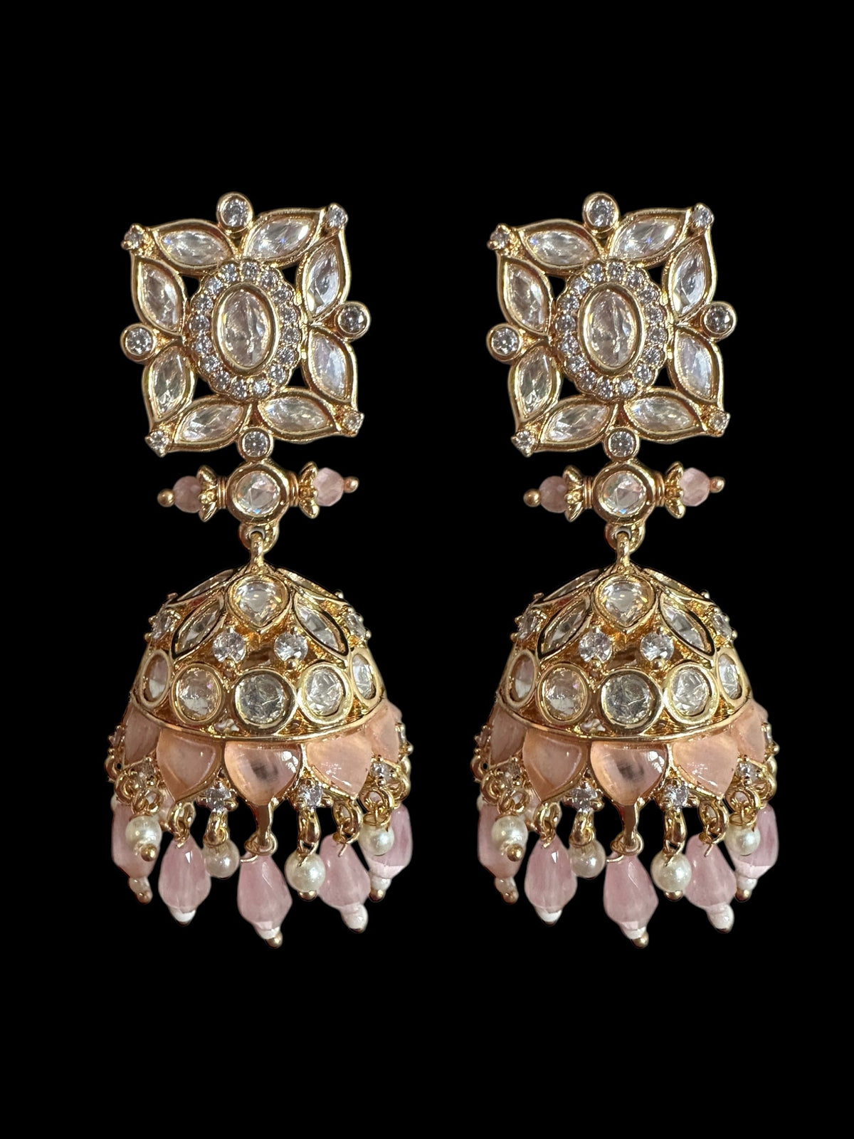 DJET71 Kaheesha Polki jhumka and tika set in pink ( READY TO SHIP )