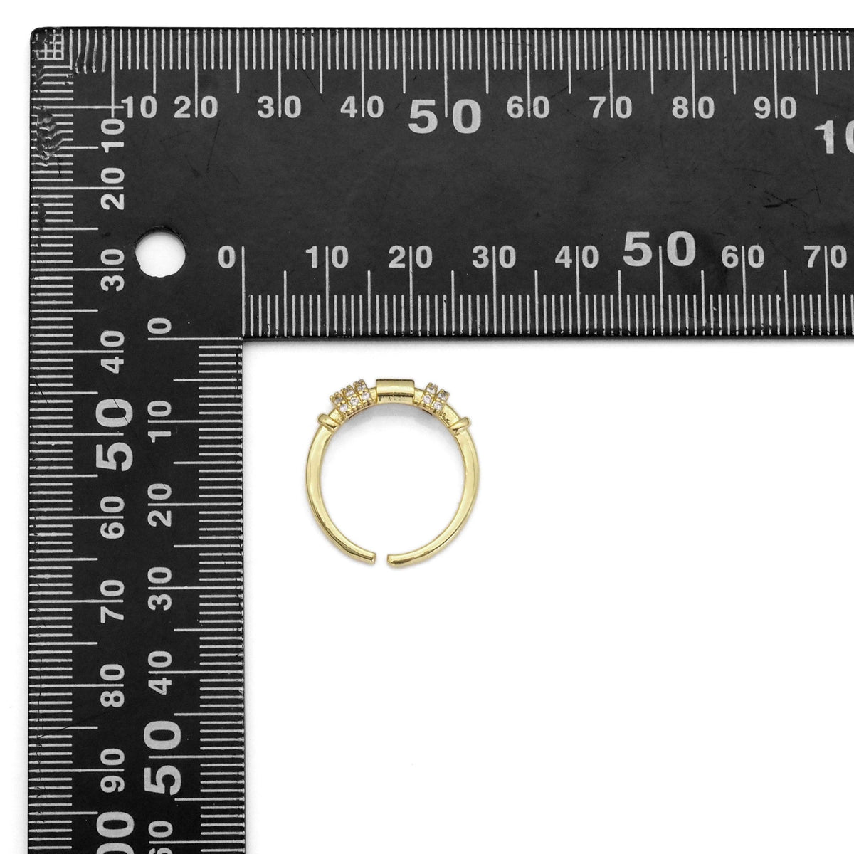 Gold Silver CZ Tube Shape Adjustable Ring, Sku#B374