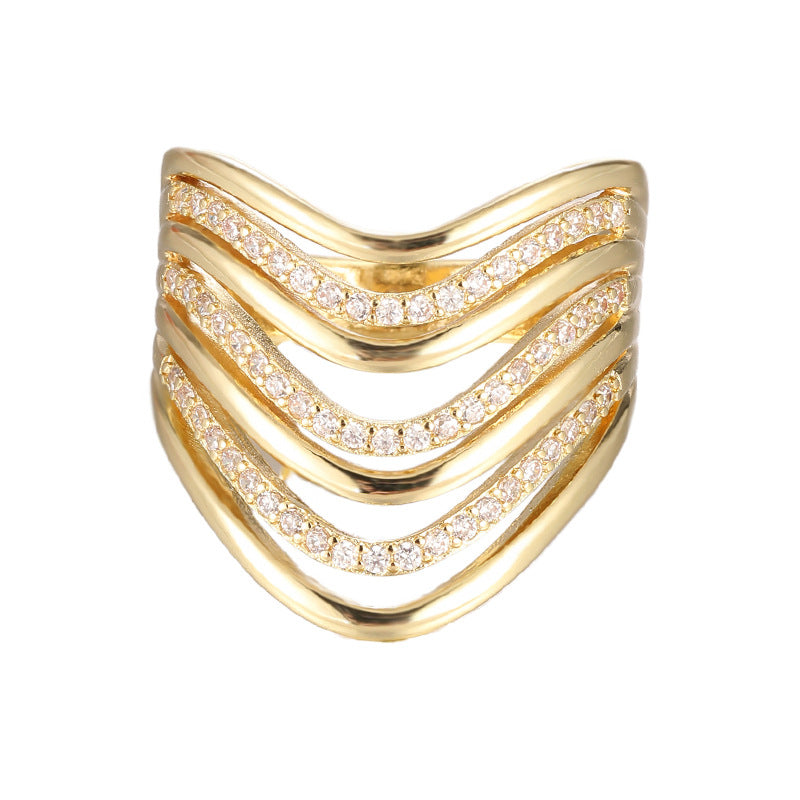Multi-layer Curved Micro-pave Cubic Zirconia Ring Fashionable Andive Design Perfect For Stacking