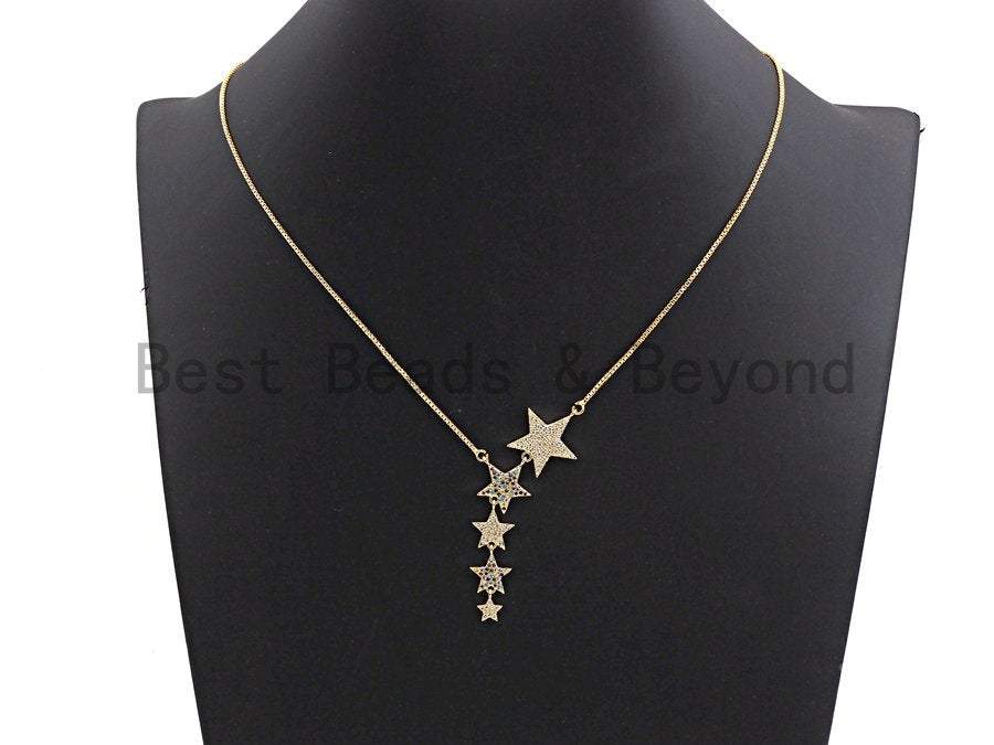 Multi-Color CZ Micro Pave Stars Necklace, Sku#F860P51