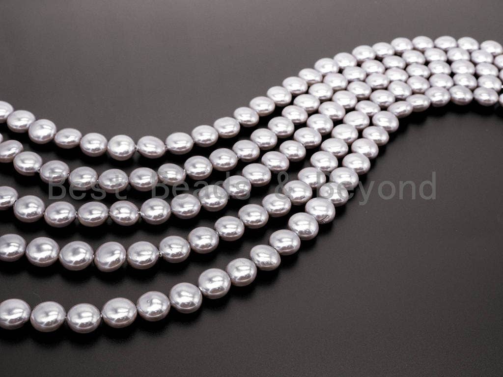 Gray Natural Mother of Pearl beads,12x8mm Pearl Coin beads, Loose Coin Smooth Pearl Shell Beads, 16inch strand, SKU#T70