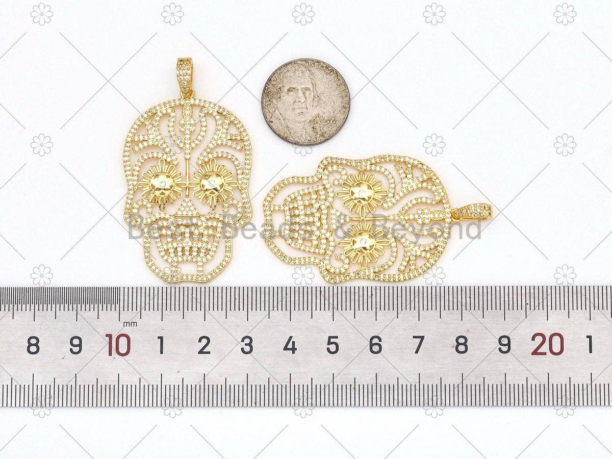 CZ Micro Pave Hollow Out Skull Shape Pendant, Sku#L635