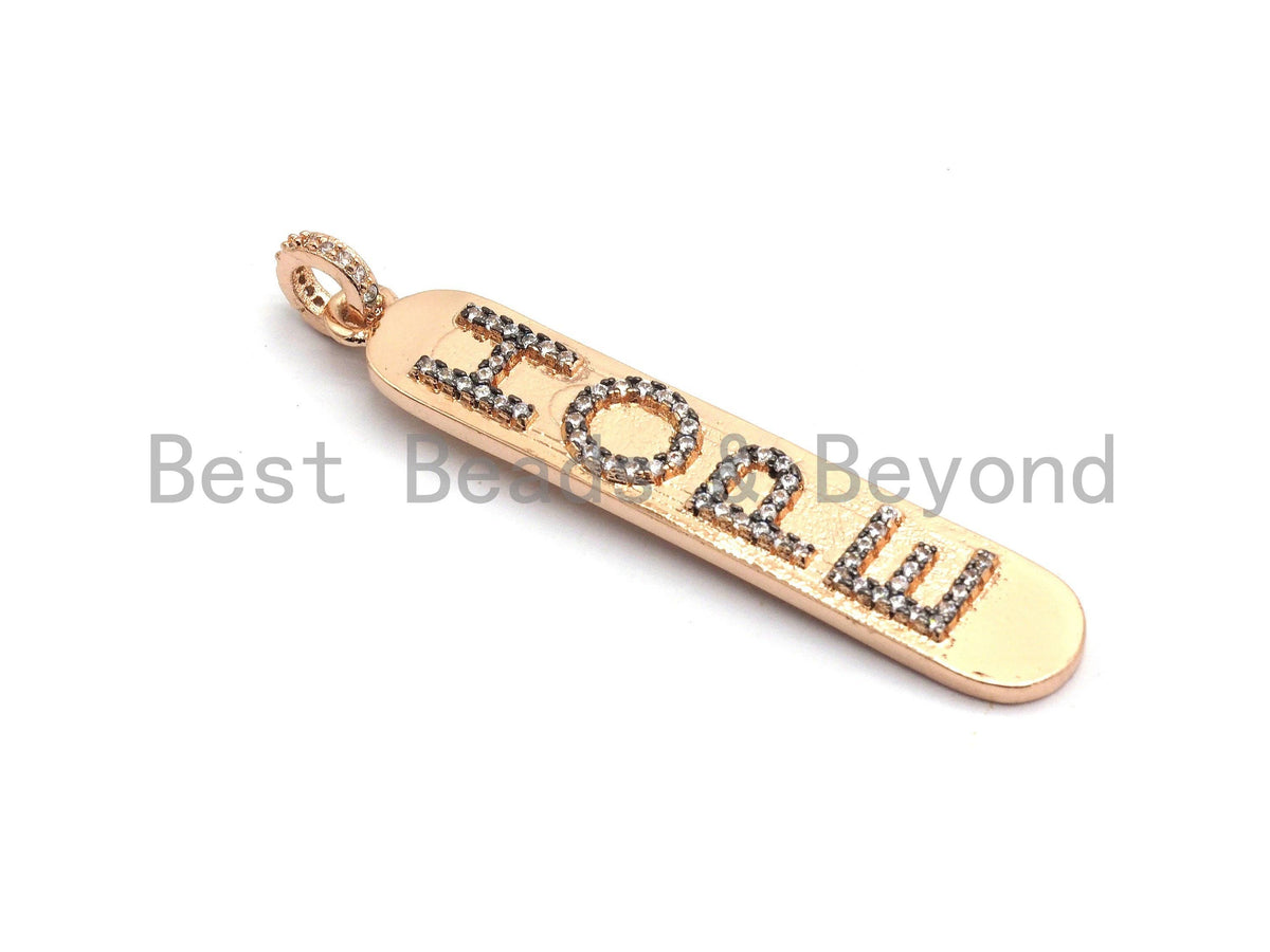 CZ Micro Pave Long Bar HOPE Pendant, Cubic Zirconia Strip Pendant, Micro pave Oval shape pendant, 50x9mm, sku#F647