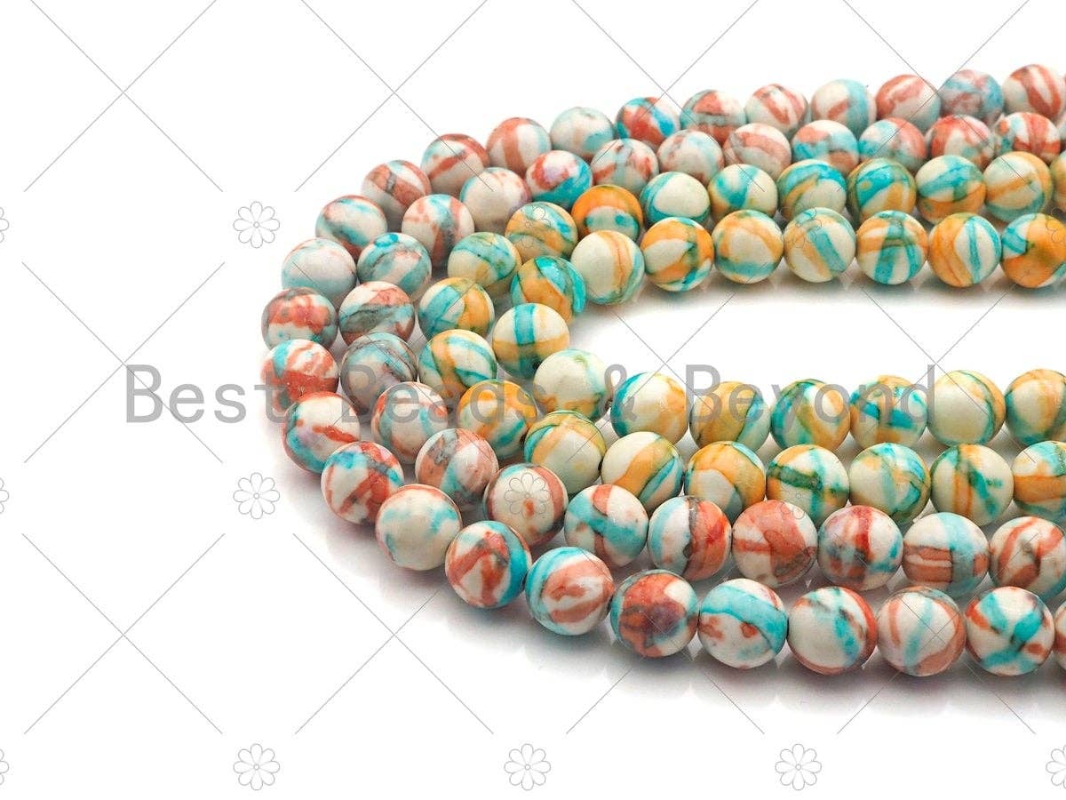 Red Blue Yellow Mottled Jade Beads, Round Smooth 8mm/10mm/12mm, Dyed Jade Gemstone Beads, 15.5" Full Strand, sku#UA104