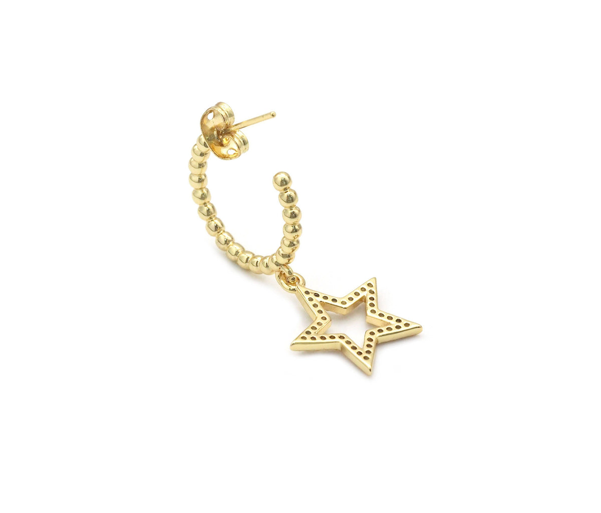 CZ Gold Five Point Star Earrings, Sku#LD363