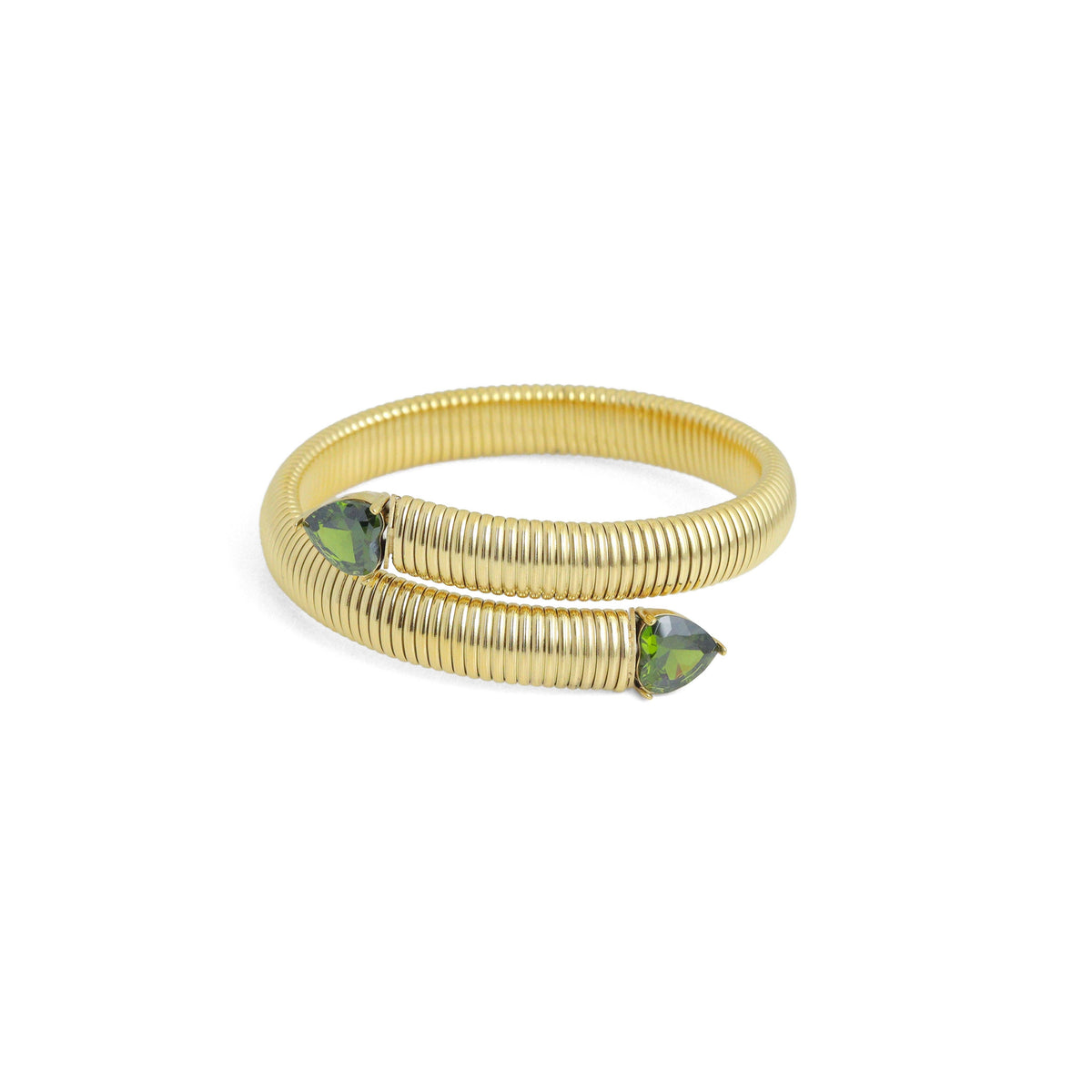 Colorful Heart CZ Tip Gold Snake Bangle Adjustable Bracelet, Sku#O129