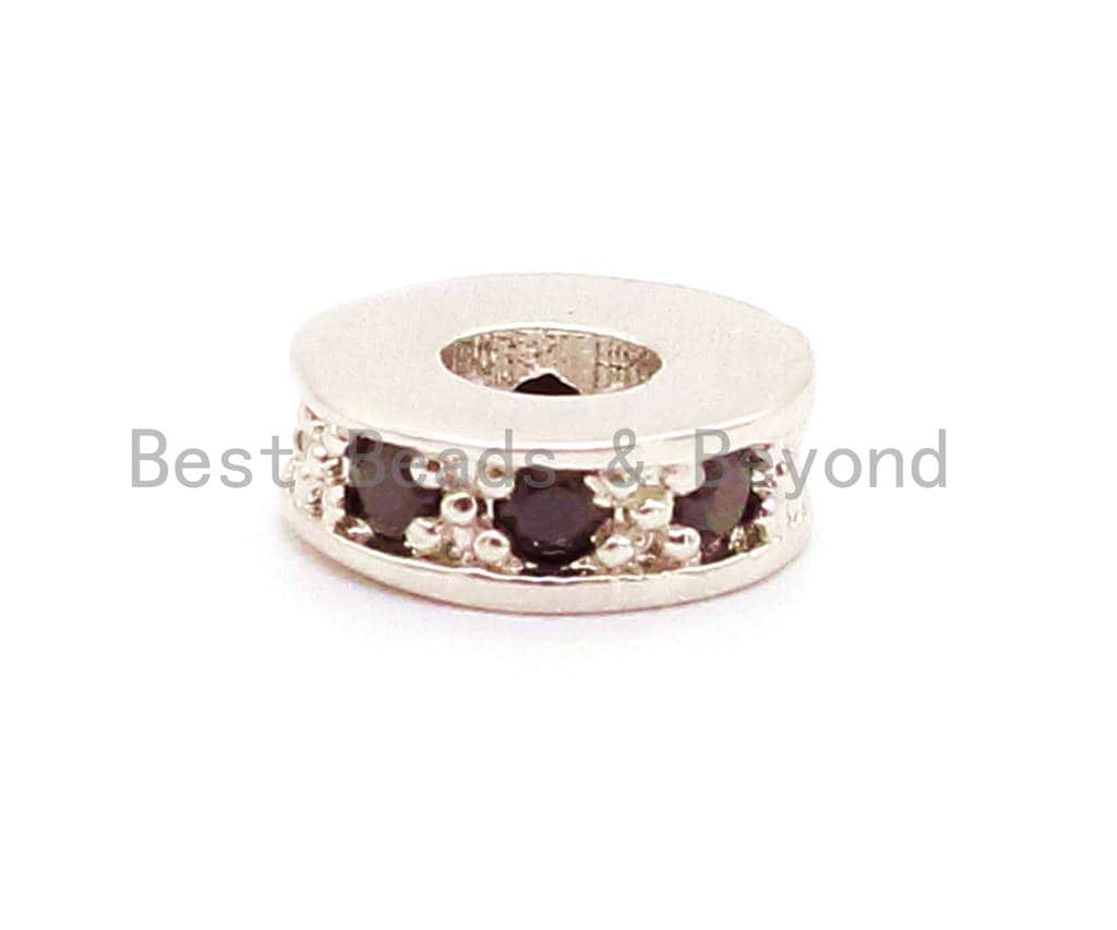 CZ Black Micro Pave Cylinder Spacer Beads, Cubic Zirconia Space Beads, Men's Jewelry Beads, Large hole Beads, 7x2.5mm, sku#G78