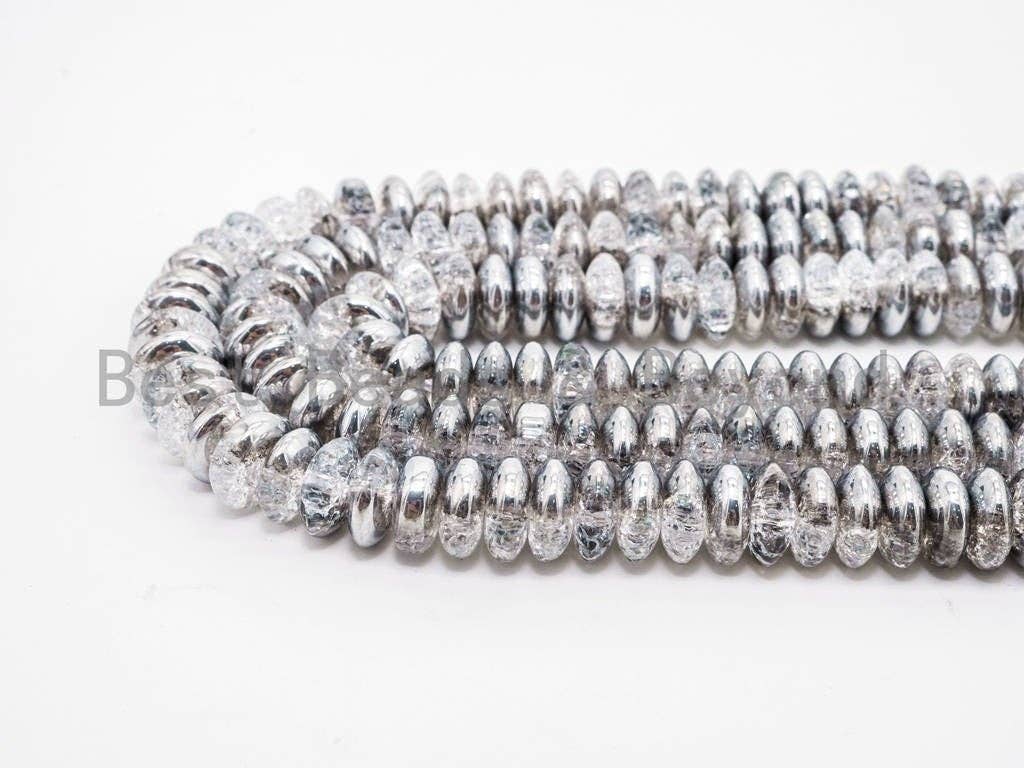 Crack Quartz beads Half Silver Plated, 4x6/5x8/6x10mm Rondelle Saucer Man Made Quartz Beads, Gray Silver Clear Beads, 16inch strand, SKU#U56