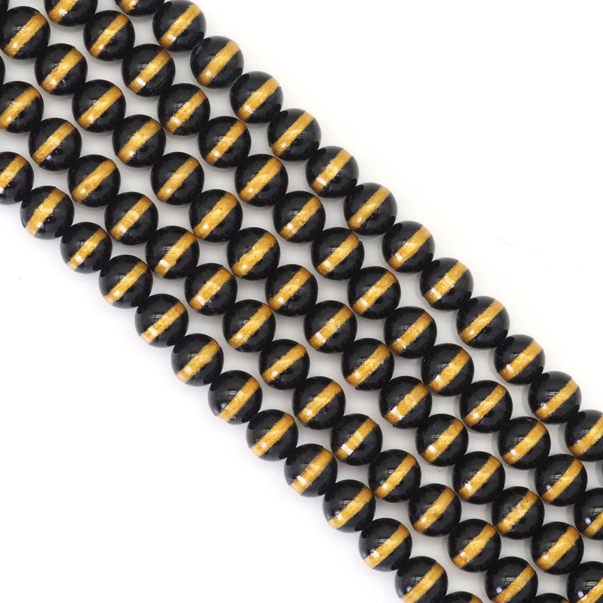 Golden Line Black Onyx Round Smooth Beads, Sku#U1722
