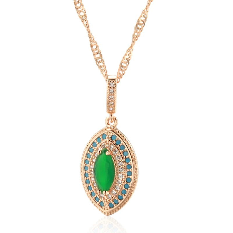 Emerald-Zircon Vintage Earrings And Ring Jewelry Set