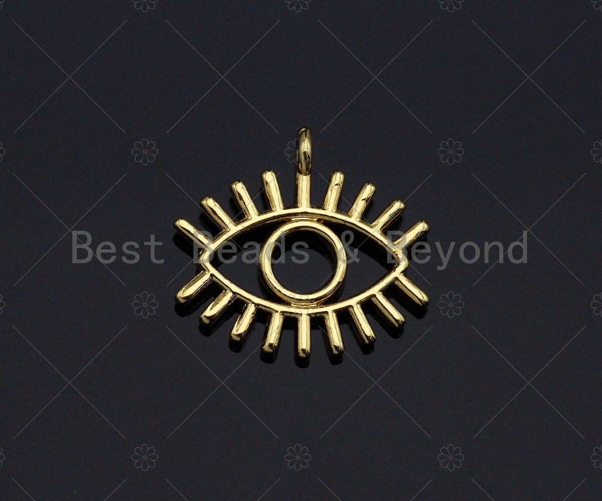 Large Evil Eye With Long Eyelash Pendant/Charm, Lucky eye Pendant, 24K Gold Tone,16x15mm,Sku#L307