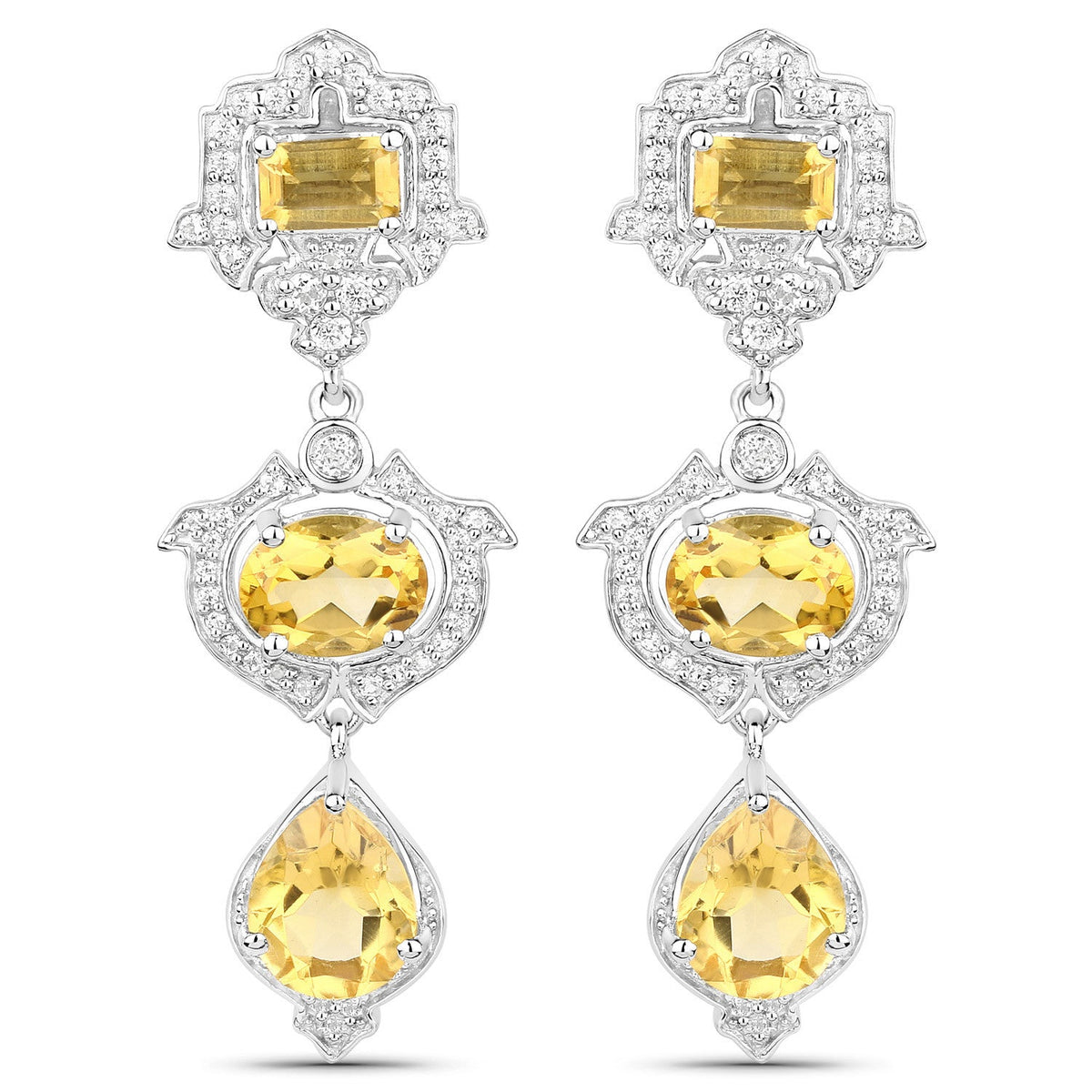 6.63 Carat Genuine Citrine and White Topaz .925 Sterling Silver Earrings