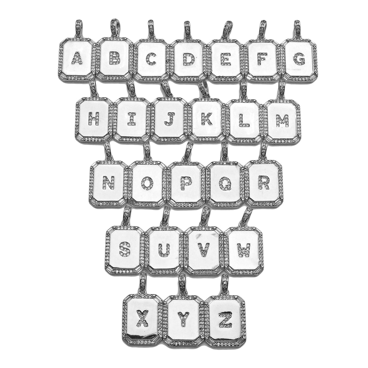 Silver Initial Tag Letter Charm, CZ A - Z Alphabet Letter, SKU#ML75