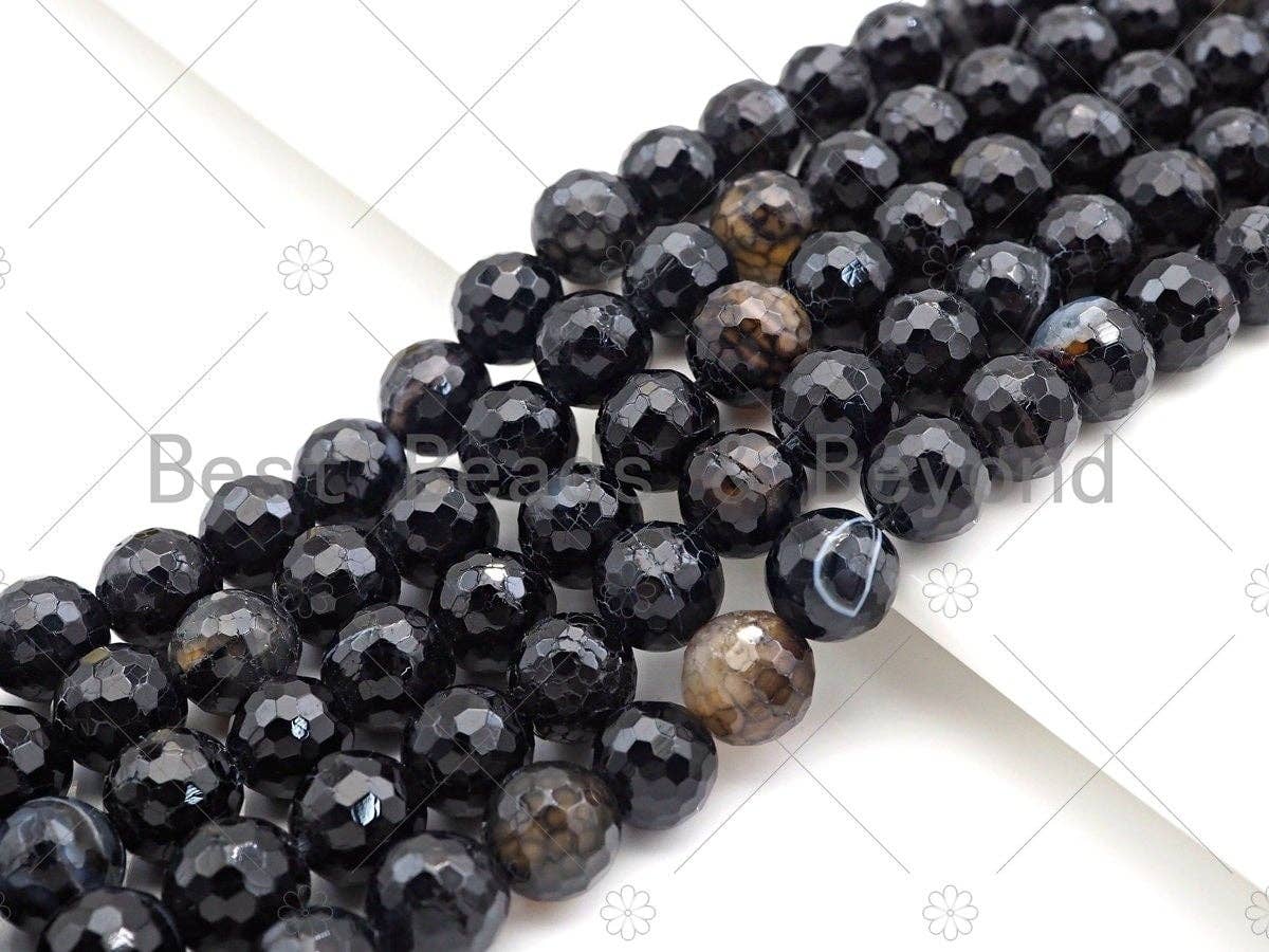 Speical Cut Black Round Faceted Fire Agate Beads, SKU#UA209c