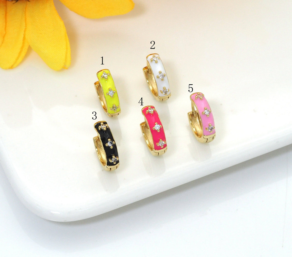 Colorful Enamel Star Everyday Hoop Earrings, Sku#LX191