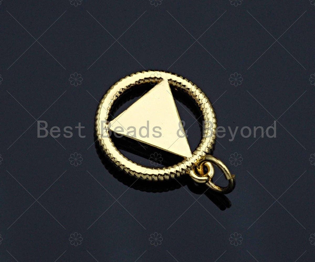 CZ Micro Pave Evil Eye On Triangle With Round Ring Shape Pendant, Gold Plated, Necklace Bracelet Charm Pendant, 18x20mm,sku#F1240