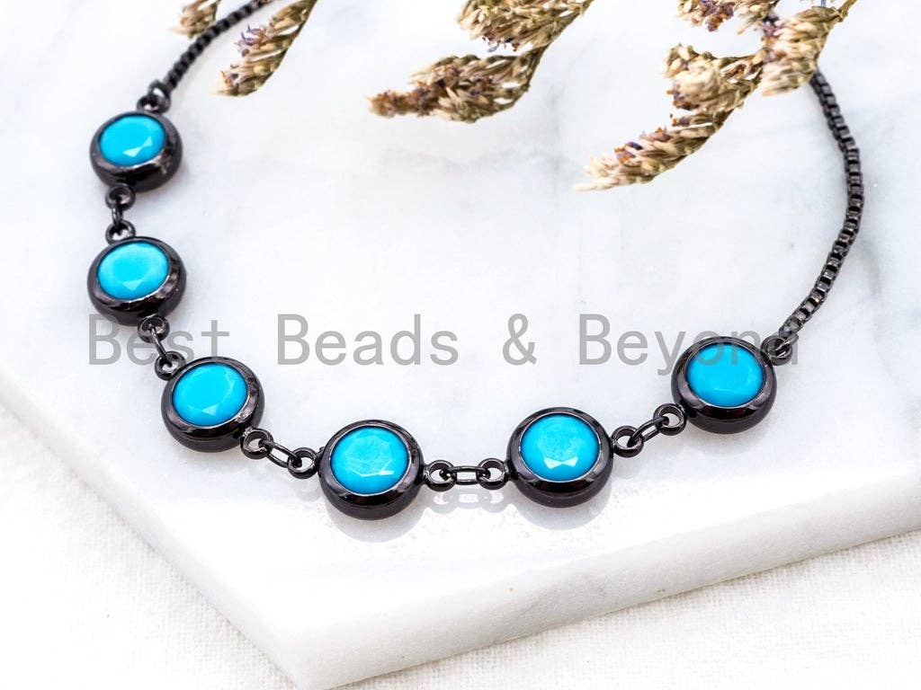 Sliding Adjustable Chain Bracelet, Evil Eye Bracelet, 8mm Turquoise Beaded Bracelet, Thin Link Bracelet, Silver Gold Bracelet, SKU#A48