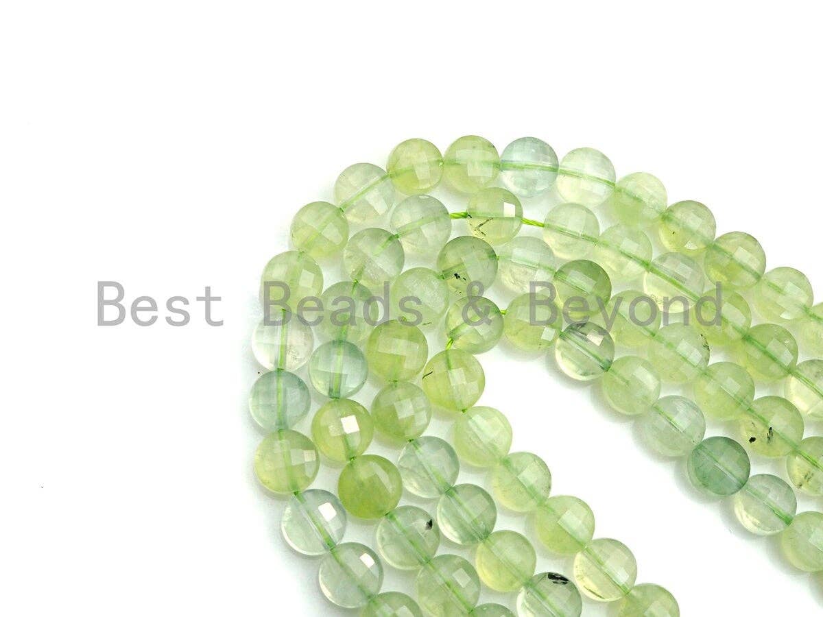 High Quality Natural Prehnite Checkerboard Cut Coin Shape beads, 6mm/8mm Turtle Shell Cut Prehnite Beads, 16" Full strand, sku#UA44