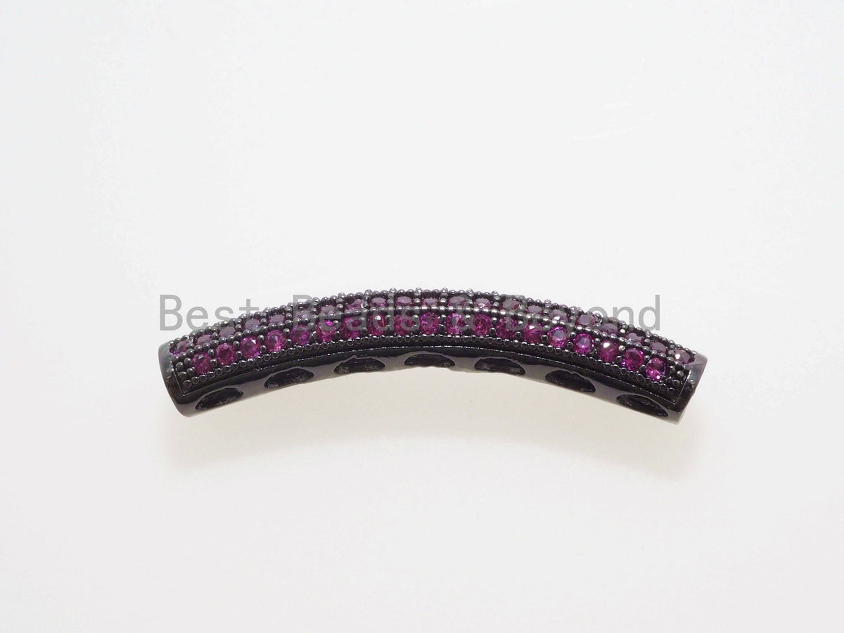 CZ Micro Pave Half Full Curve Tube for Bracelet, Purple/Fuchsia/Green/Bronze/Cobalt/Orange CZ Separator Tube, 32x5mm Tube Beads, sku#G401