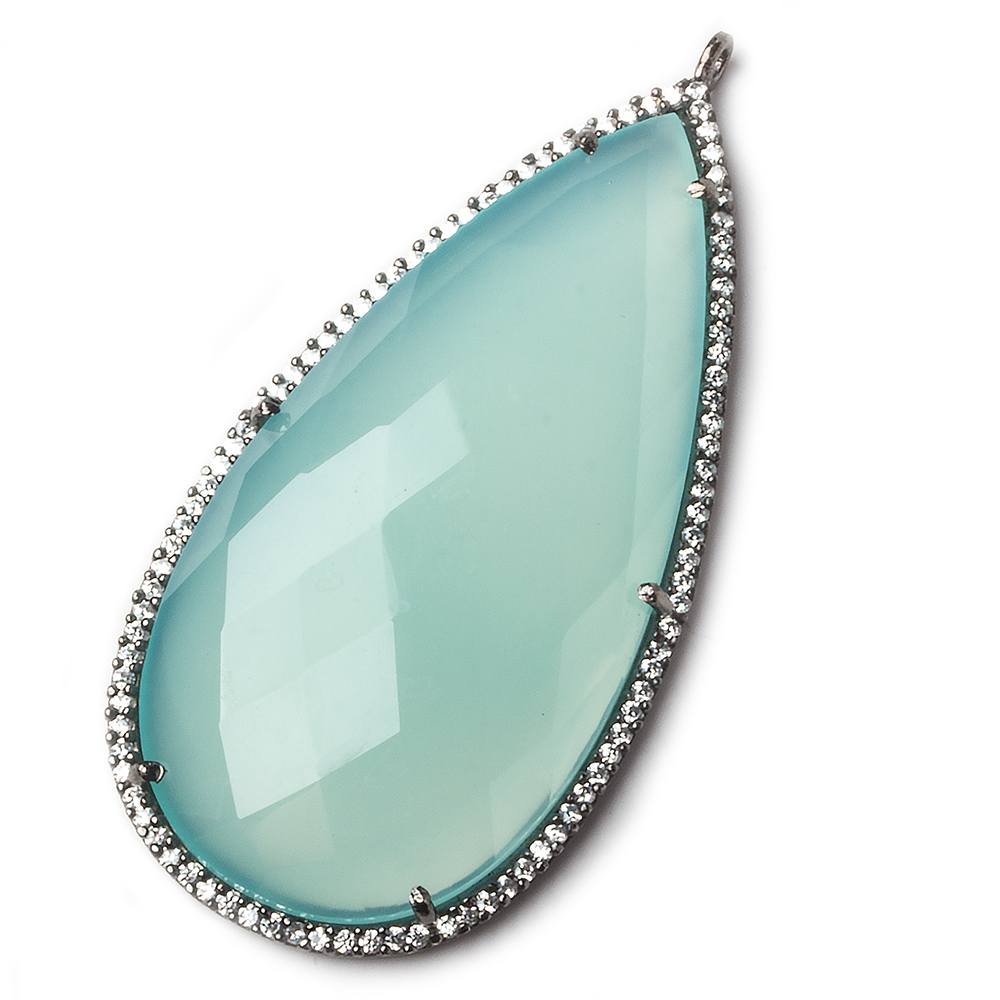 52x25mm Black Gold Bezel CZ and Seafoam Chalcedony Pear Pendant 1 focal bead