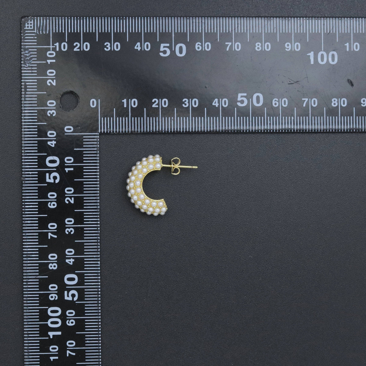 Multiline Pearl C Hoop Earrings, Sku#A291