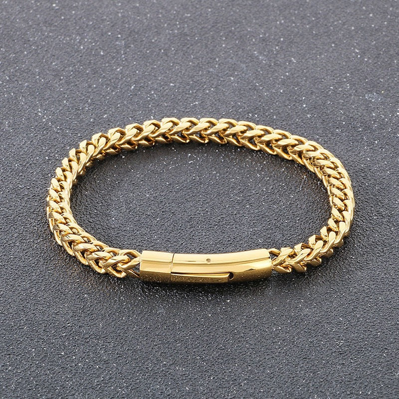 Fashion Double Sided Polished Thickened Cable Chain Titanium Steel Bracelet, Spring Clasp Minimalist Hip Hop Men Bracelet
