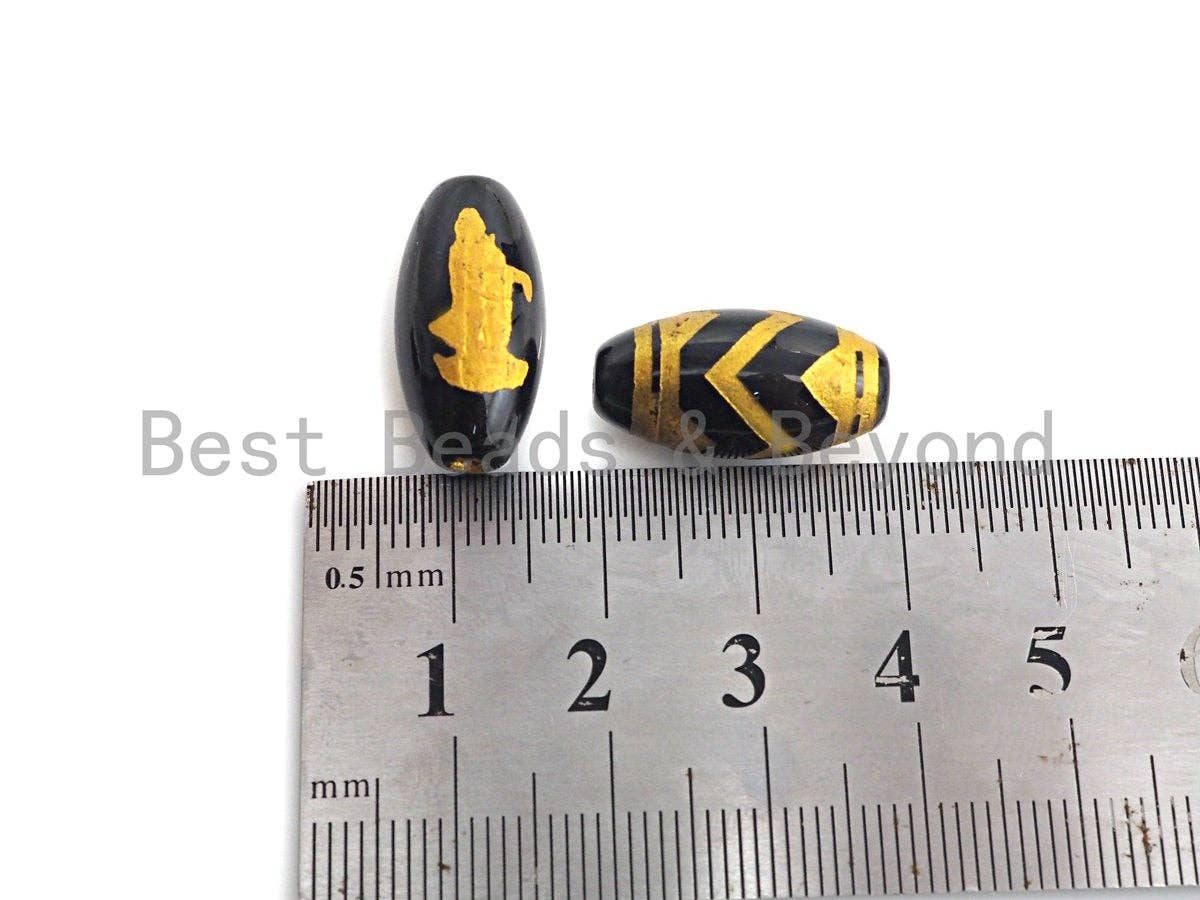 Natural Tibetan Agate Oval Shape Beads, Black Gold Dzi beads, Barrel Agate Beads, 10x20mm, sku#U592