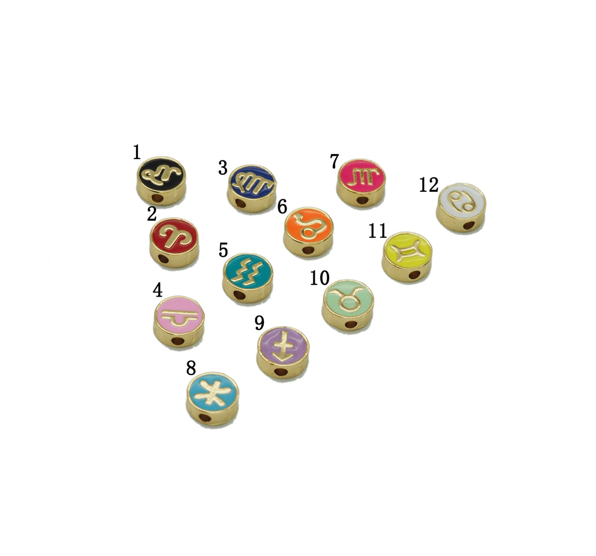 Gold Enamel Twelve Constellations Round Coin Spacer Beads, Sku#G434
