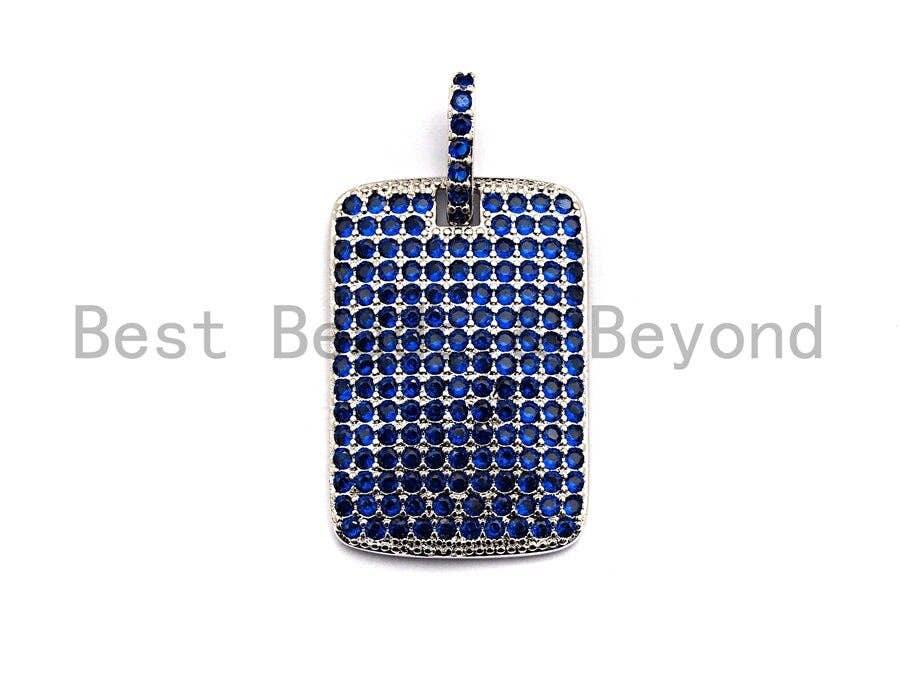 Cobalt Blue CZ Micro Pave Rectangle Tag Pendant/Charm, Cubic Zirconia Pendant, Pave Dog Tag, 18x27mm, sku#X50C