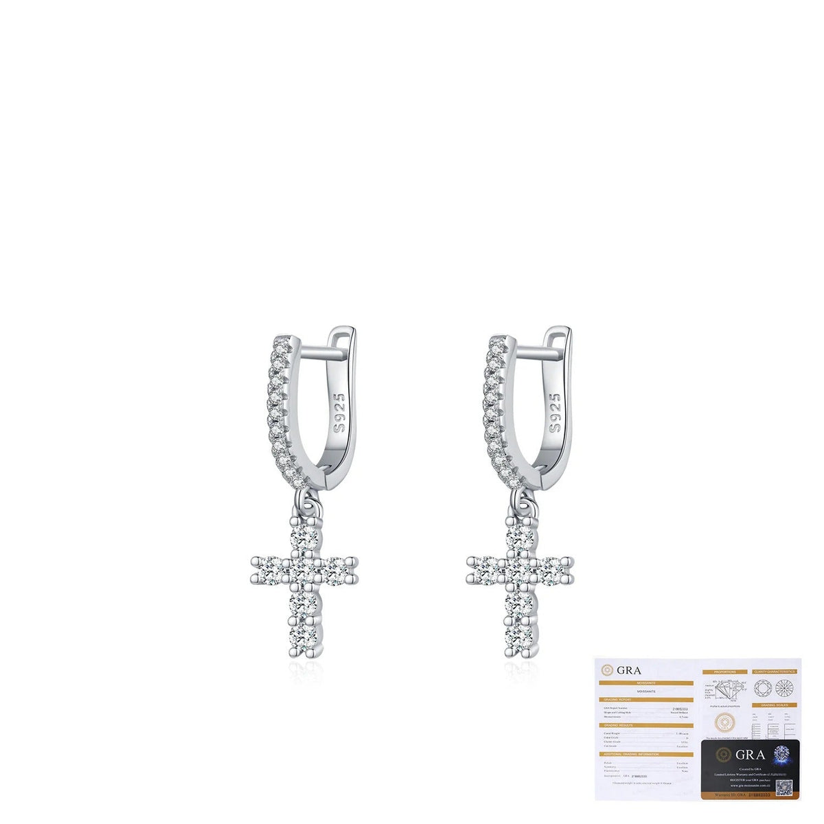 Minimalist Cross Drop Earrings in Sterling Silver with Sparkling D-Color VVS1 Moissanite