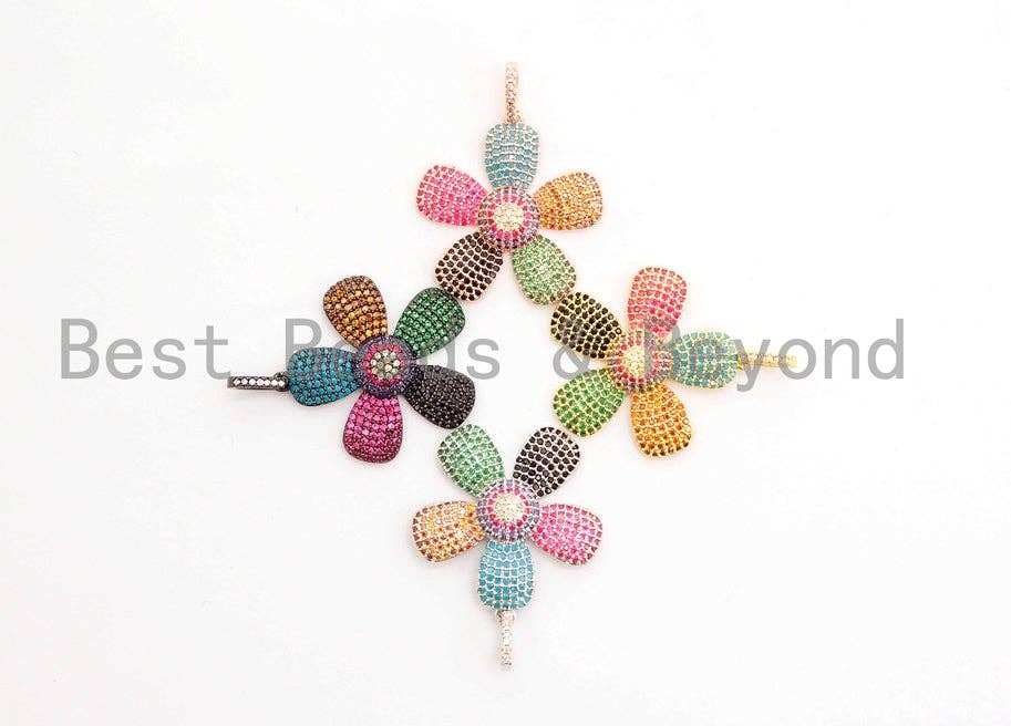 28mm CZ Rainbow Color Micro Pave Daisy Flower Pendant,Cubic Zirconia Paved Flower Charm Gold,Silver, Rose Gold,Gunmetal plated,sku#F489
