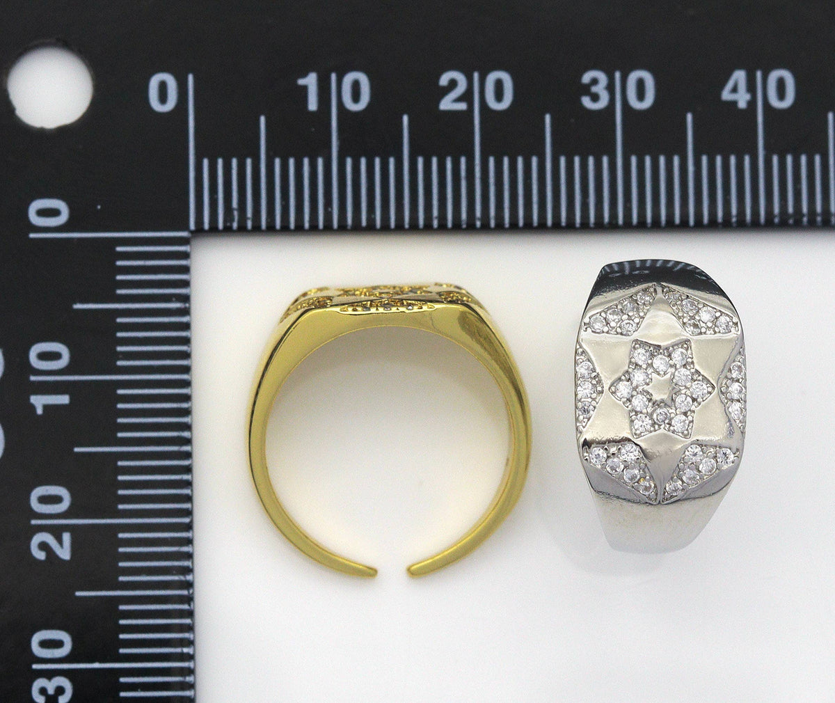 CZ David Star On Hexagon Signet Ring, Sku#X337C