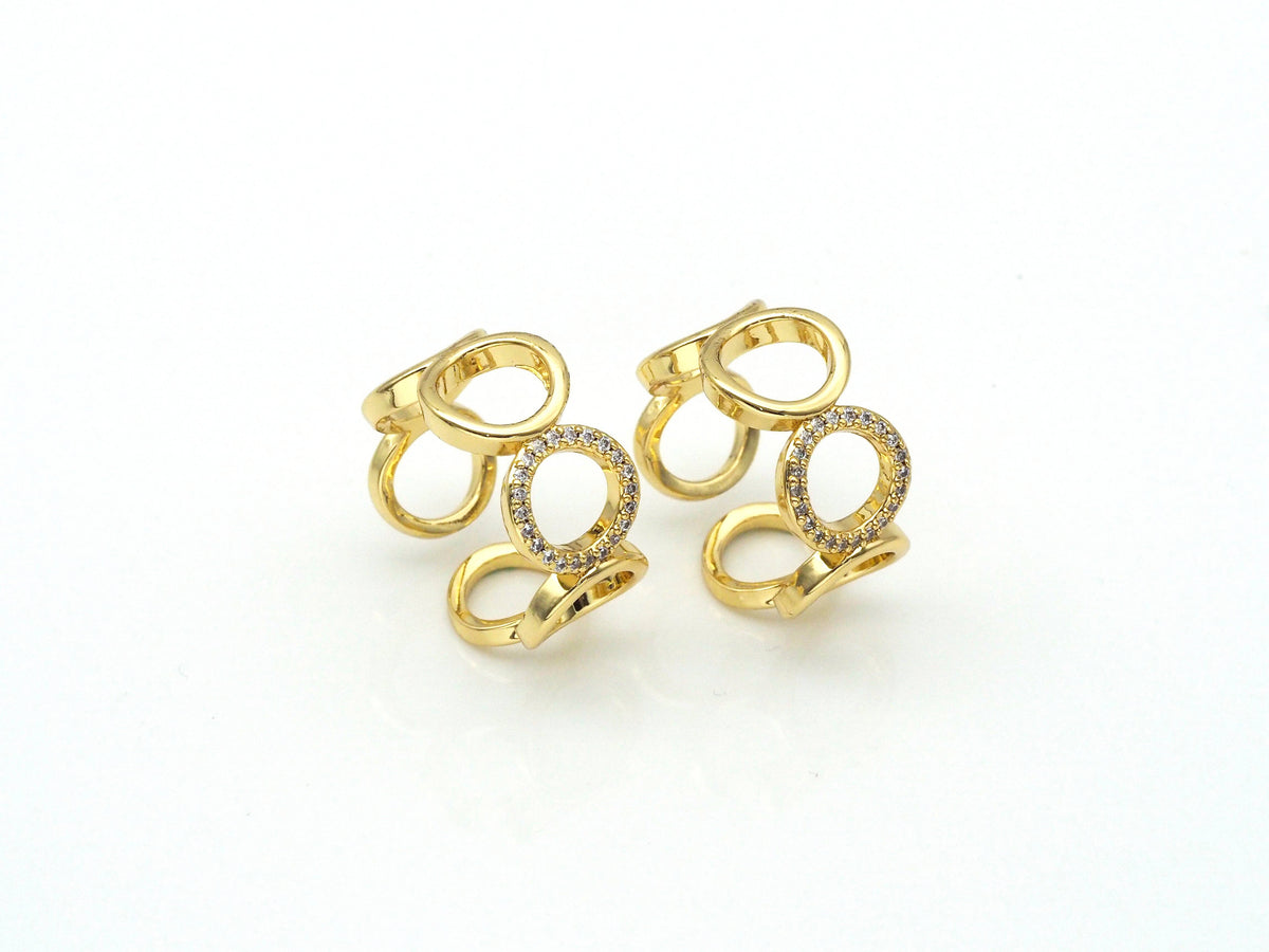 Gold CZ Circle Link Adjustable Ring, Sku#X219