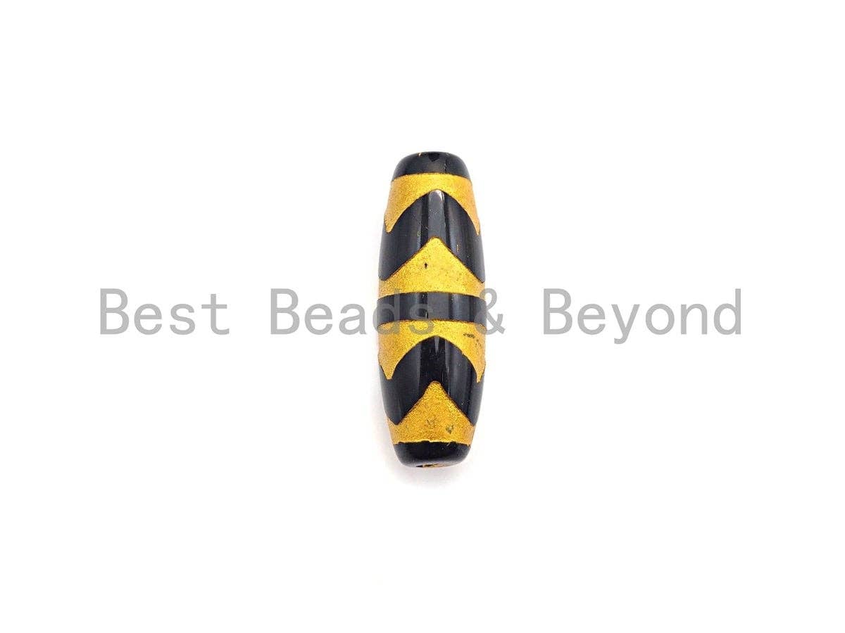 Natural Tibetan Agate Long Oval Shape Beads, Black Gold Dzi beads, Barrel Agate Beads, 10x30mm, sku#U590