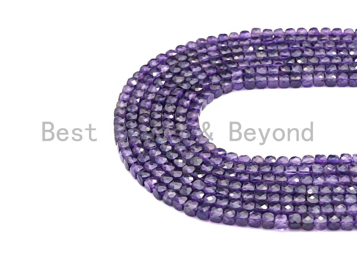 High Quality Natural Amethyst Beads, 4mm Amethyst Faceted Cube Beads, 16" Full strand, sku#U778