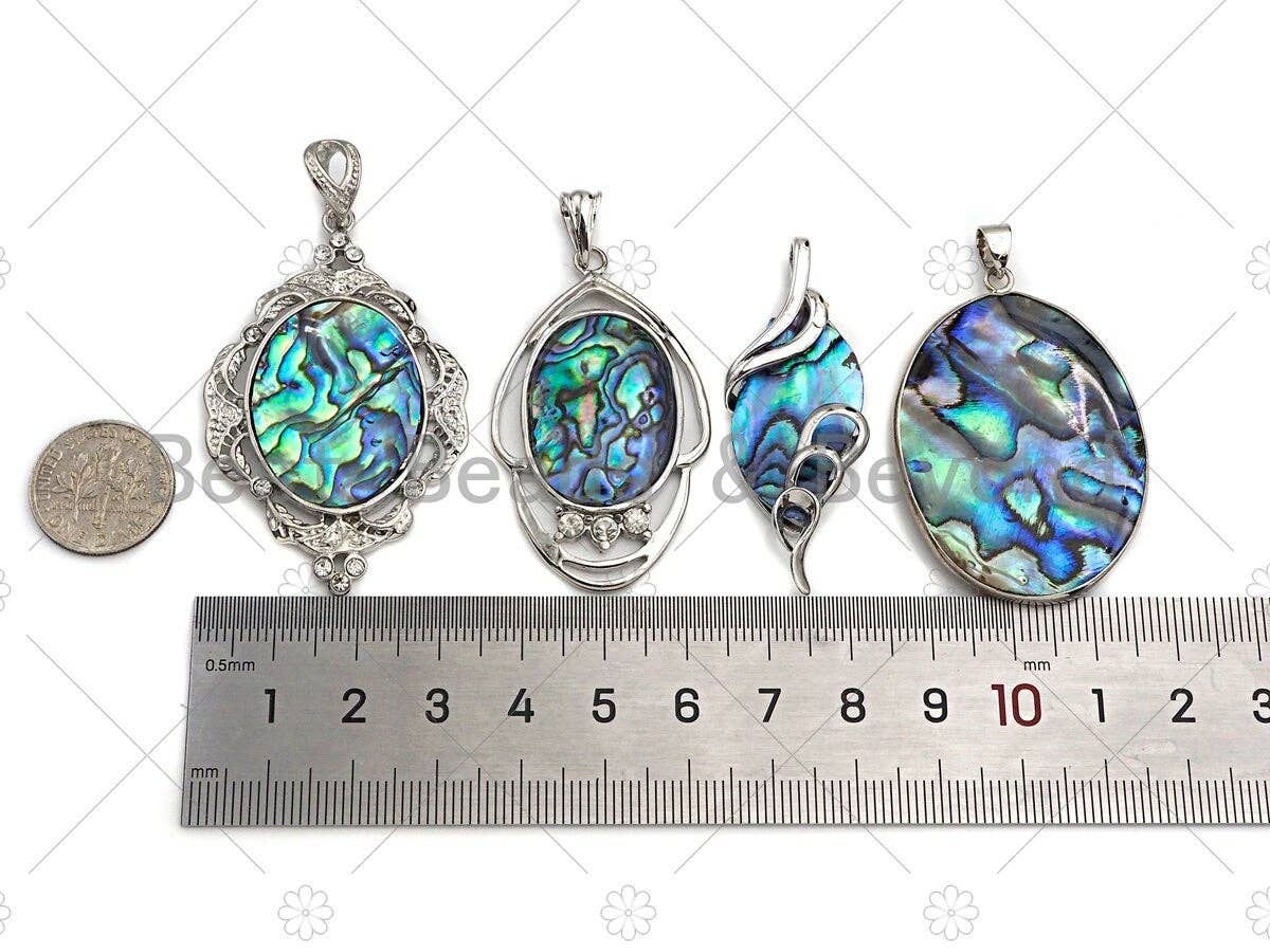 Paua Abalone pendant, Focal Abalone Pendant Silver Finish, Teardrop/oval/Round/Diamond Shape Focal Abalone Charm, sku#R41