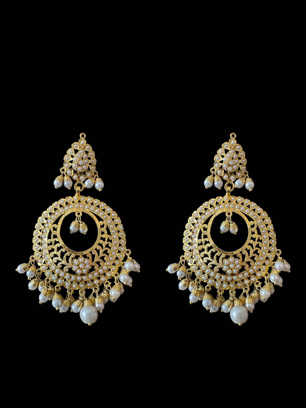 PS523 Jadau pendant and earrings tika set in pearls (READY TO SHIP )