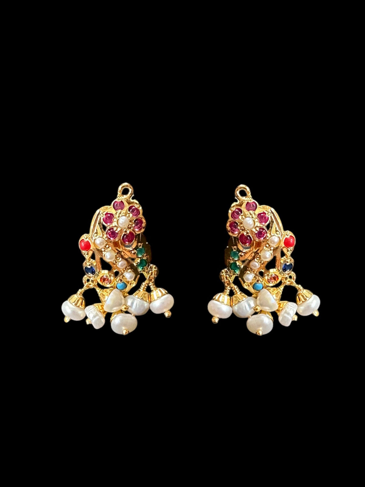 Gold plated jadau silver pendant set in navratan   ( SHIPS IN 5 WEEKS )