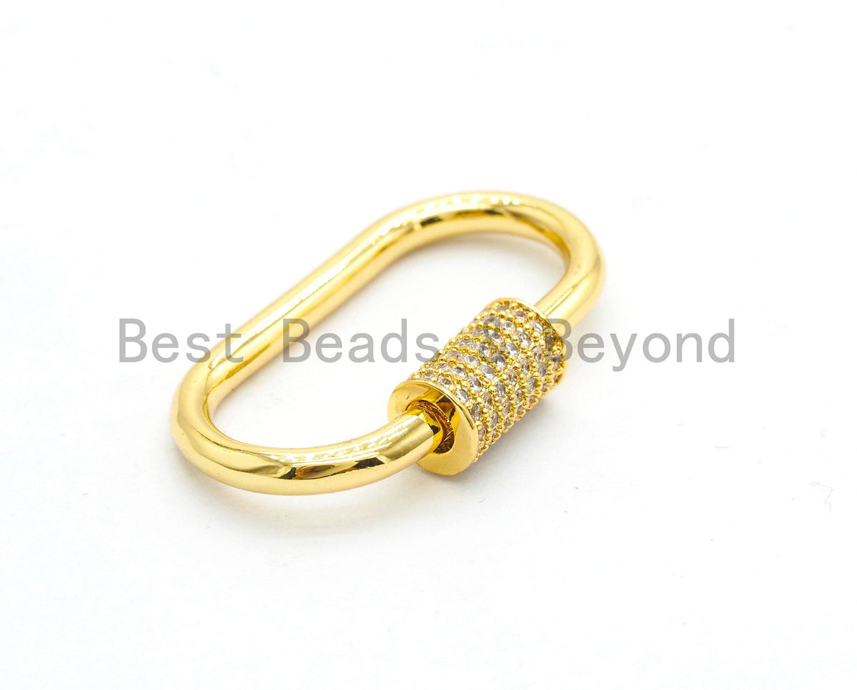 CZ Micro Pave Oval Shape Clasp, Gold/Rose gold/Gunmetal/Silver Plated U Shape Clasp, Pave Carabinar Clasp,14x27mm, sku#H136