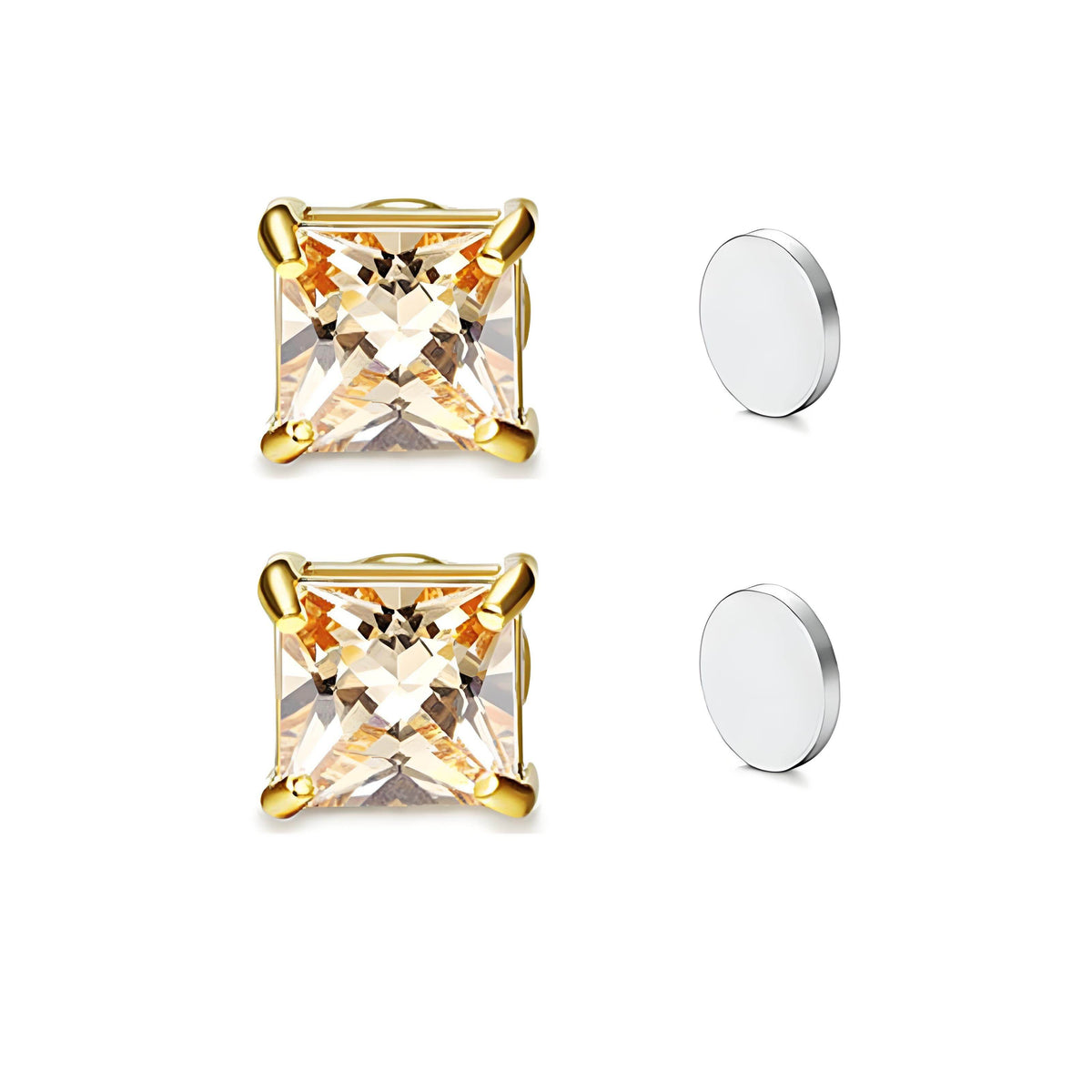 Magnetic Princess Cut CZ Stud Earrings for Men Women, Non-Piercing Clip On Studs, 6/8mm Square Cubic Zirconia Stainless Steel