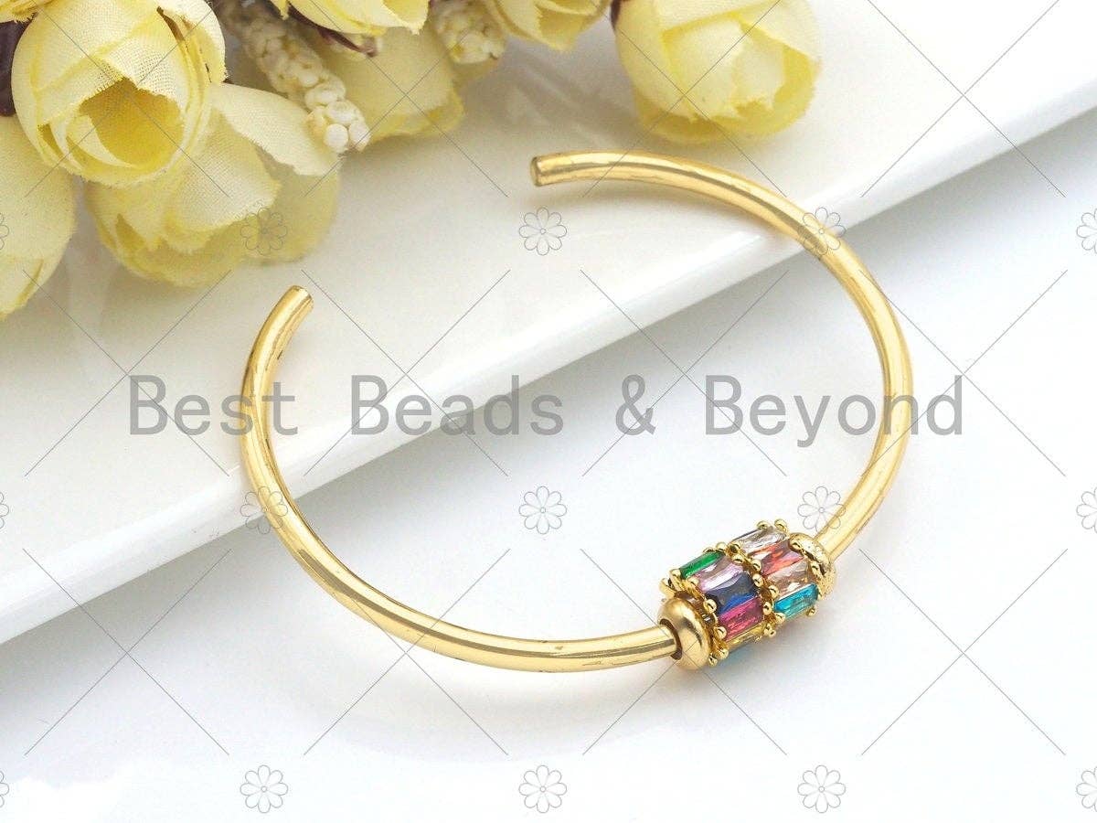 Clorful Baguette CZ Micro Pave Big Hole Beads, Clorful Cubic Zirconia Spacer Beads, European Large Hole Beads,5x9mm,sku#G427