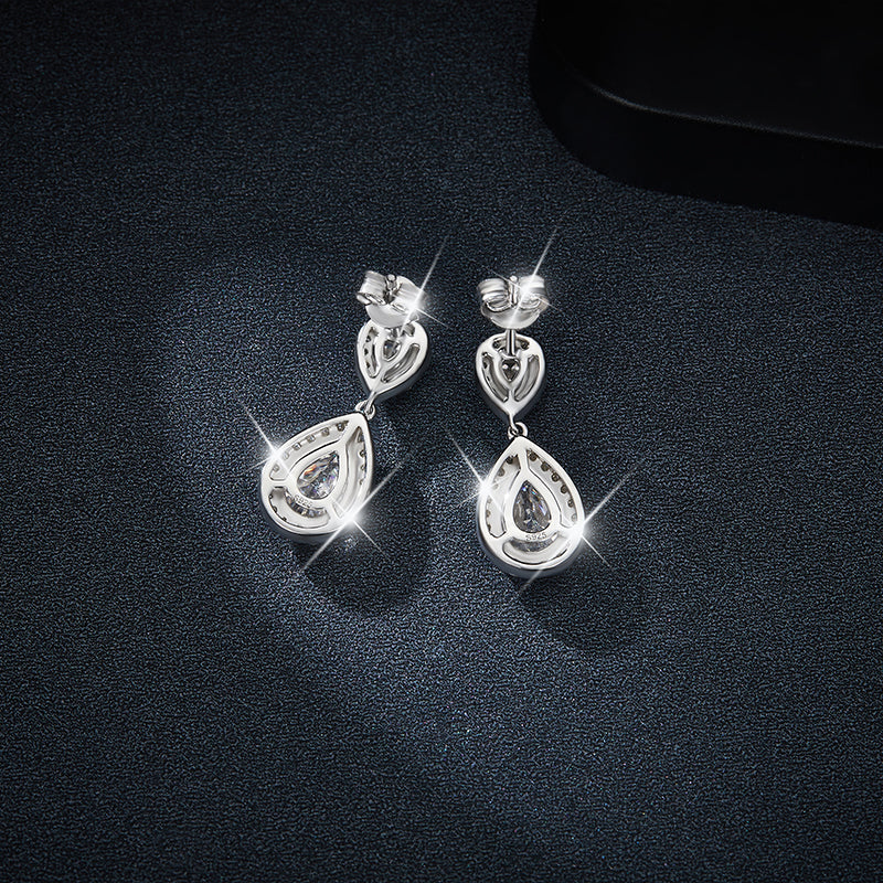 S925 Sterling Silver Platinum Plated Pear Cut Moissanite Dangle Earrings  6x9mm Teardrop Halo Drop Earrings With GRA Certificate Jewelry Gift Box Set