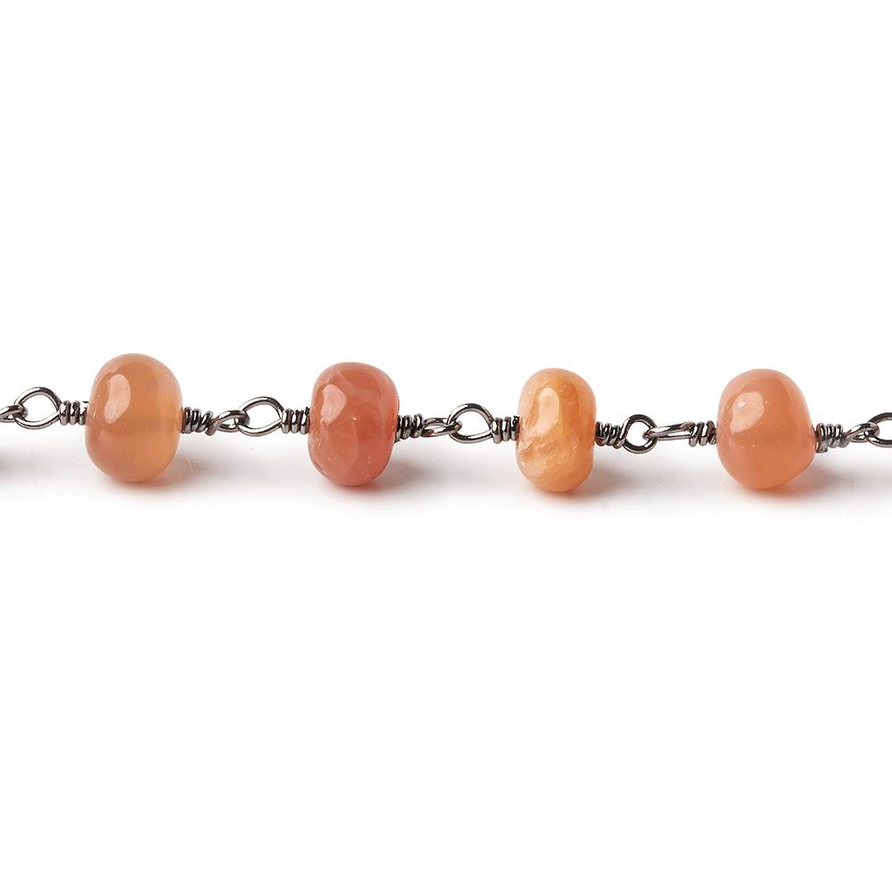 5.5-6mm Angel Skin Peach Moonstone plain rondelles Black Gold plated Chain 26 beads
