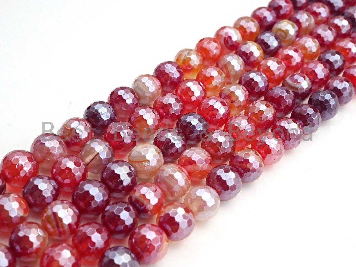 Mystic Plated Faceted Agate Beads,6mm/8mm/10mm,Plated Red Orange Banded Agate Beads,15.5" Full Strand, SKU#UA77