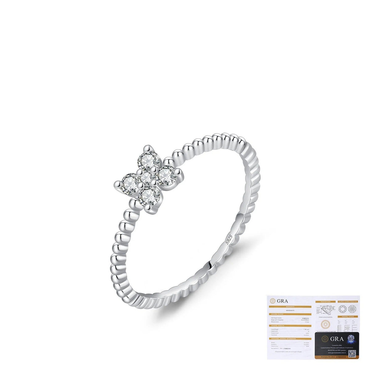 Four-Leaf Clover D-Color VVS1 Moissanite Engagement Ring in Sterling Silver – Delicate Floral Design for Everyday Wear